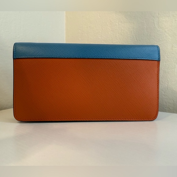 PRADA Saffiano Leather Wallet on Chain with Charms Blue/Orange - Picture 6 of 13